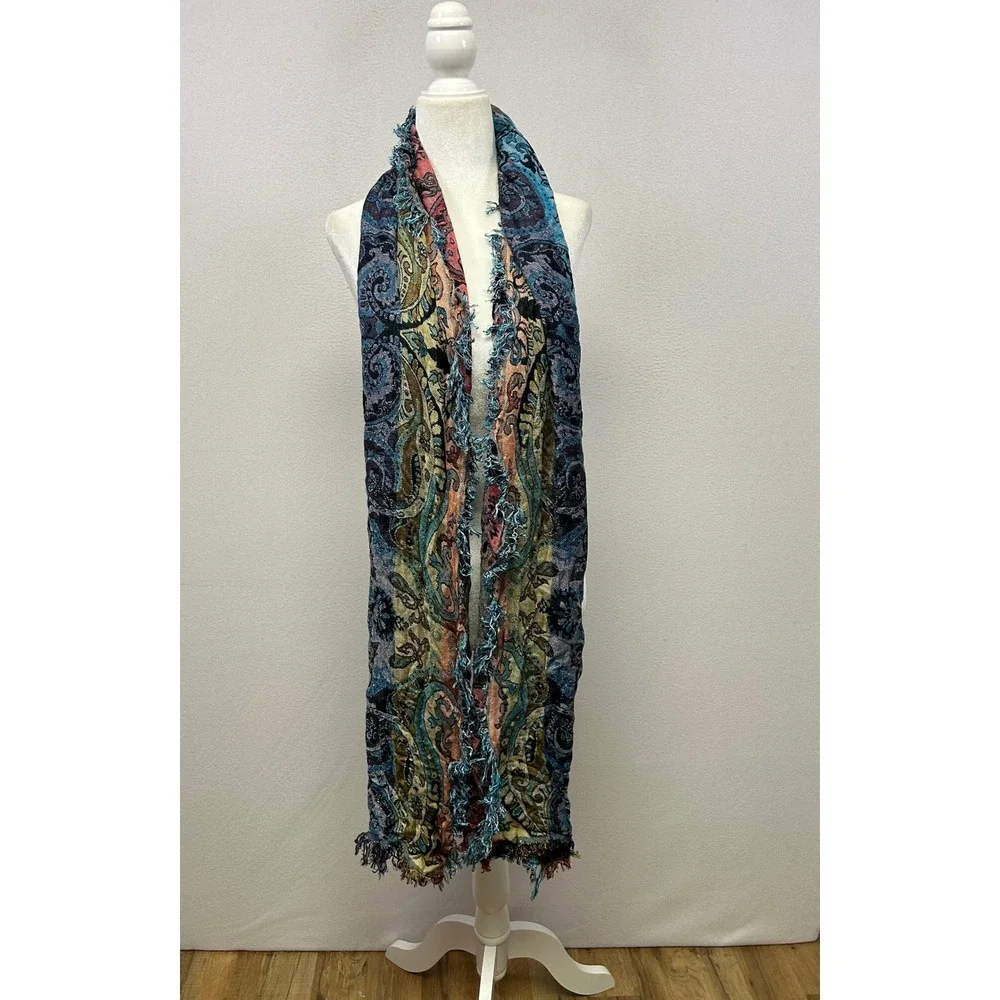Boho Paisley Collection XVIII Womens OS Multicolor Viscose Fringe Shawl Scarf